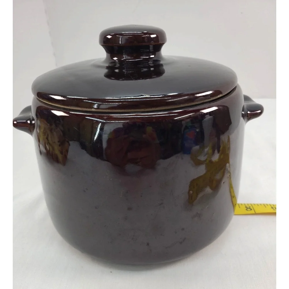 West Bend Vintage Bean Pot Crock Brown Glazed Stoneware USA Pottery 1950's
